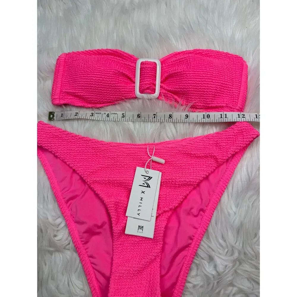 Milly Margot Solid Bandeau Bikini Set Size S Pink NWT REVOLVE Resortwear